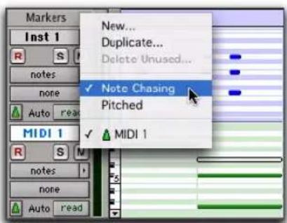 Avid Pro Tools 7.3 - Pour activer la fonction Note Chasing sur une piste MIDI : - 1