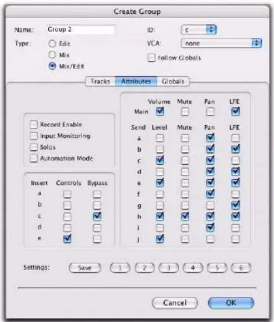 Avid Pro Tools 7.3 - Pour sélectionner des attributs pour un groupe indépendant : - 1