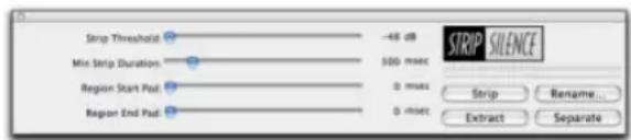 Strip Threshold -48 dB Min Strip Duration 500 msec Region Start Pad 0 msec Region End Pad 0 msec Strip SILENCE Strip Rename... Extract Separate