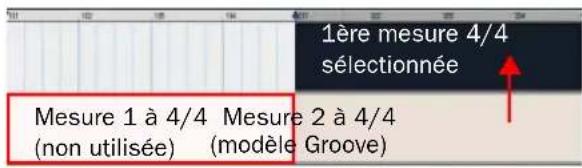1ère mesure 4/4 sélectionnée Mesure 1 à 4/4 Mesure 2 à 4/4 (non utilisée) (modèle Groove)