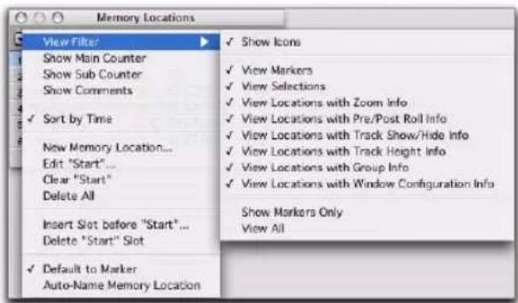 Avid Pro Tools 7.3 - Commandes et options des emplacements mémoire - 1