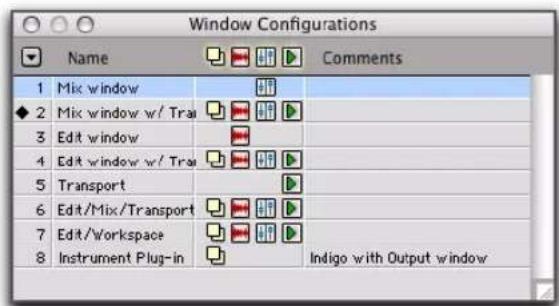 Avid Pro Tools 7.3 - Liste des configurations de fenêtres - 1