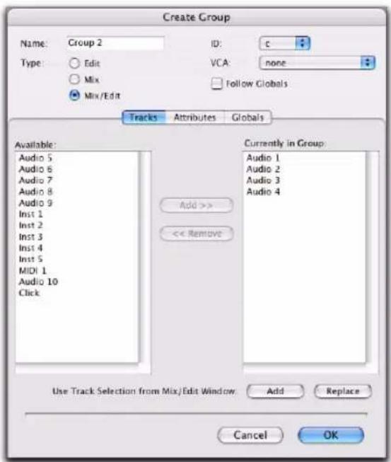 Avid Pro Tools 7.3 - Boîte de dialogue Groupe dans Pro Tools HD - 1
