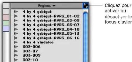 Avid Pro Tools 7.3 - Pour activer et utiliser le focus clavier sur la liste des régions : - 1