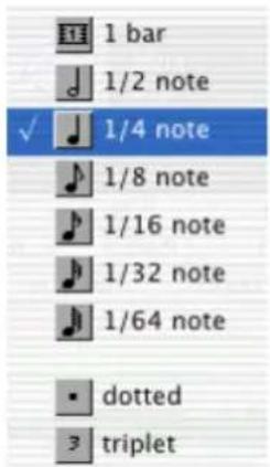 1 bar 1/2 note ✓ 1/4 note 1/8 note 1/16 note 1/32 note 1/64 note • dotted 3 triplet