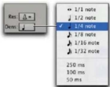 Res: △ = Dens: ↓ 1/1 note 1/2 note 1/4 note 1/8 note 1/16 note 1/32 note 250 ms 100 ms 50 ms