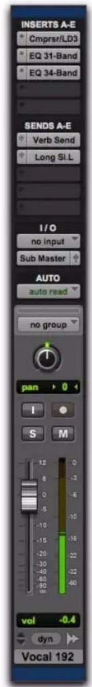INSERTS A-E Cmprsr/LD3 EQ 31-Band EQ 34-Band SENDS A-E Verb Send Long SI.L I/O no input Sub Master AUTO auto read no group pan > 0 I S M 12 8 0 -5 -10 -15 -20 -30 -40 -60 -80 -90 vol -0.4 dyn Vocal 192