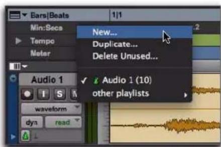 Avid Pro Tools 8.0 - Pour enregistrer vers une nouvelle playlist de piste : - 1