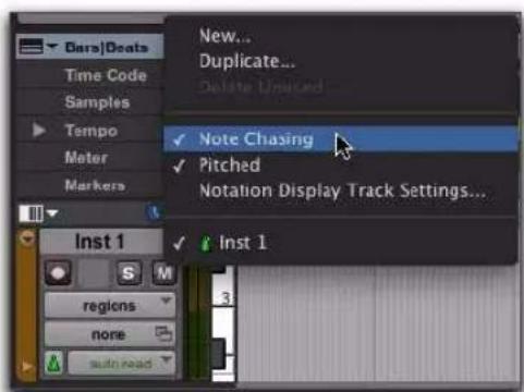 Avid Pro Tools 8.0 - Pour activer la fonction Note Chasing sur une piste MIDI : - 1
