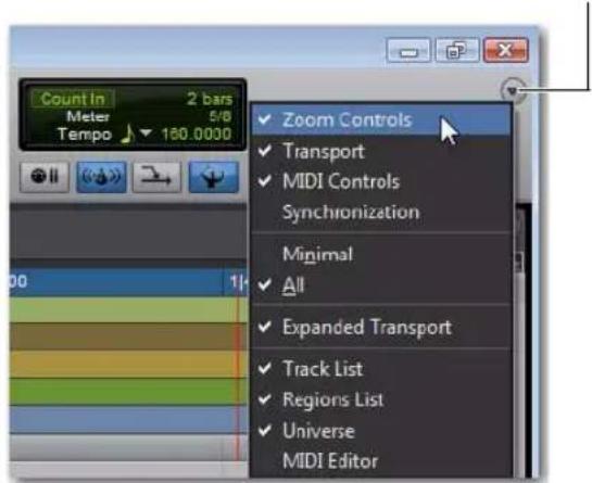 Avid Pro Tools 8.0 - Affichage et masquage des commandes supplémentaires de la fenêtre Edit - 1