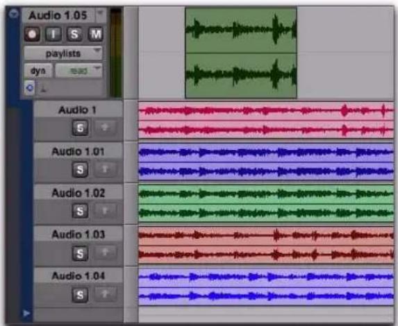 Avid Pro Tools 8.0 - Pour copier une sélection de playlist secondaire vers une nouvelle playlist principale : - 1
