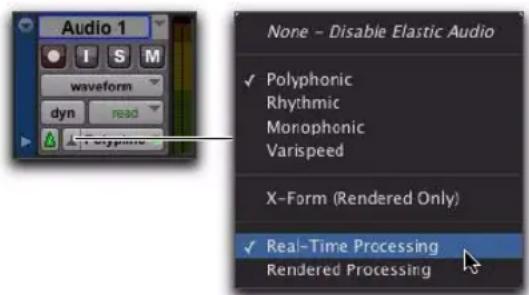 Avid Pro Tools 8.0 - Pour définir une piste Elastic Audio en temps réel ou en rendu : - 1