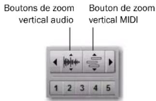 Avid Pro Tools 8.0 - Boutons de zoom avant et arrière pour les éléments audio et MIDI - 1