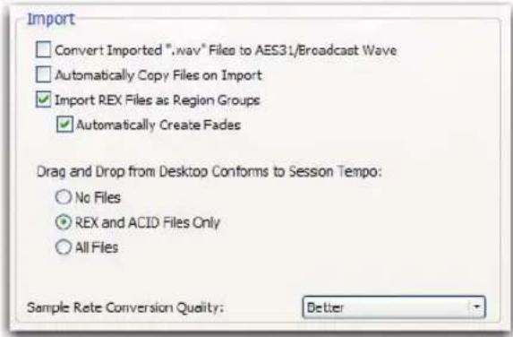 Avid Pro Tools 8.0 - Options et préférences d'importation - 1