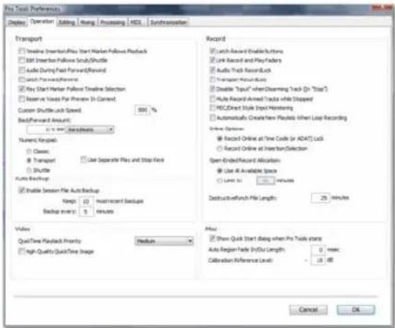 Avid Pro Tools 8.0 - Préférences de fonctionnement - 1