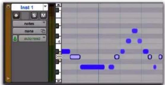 Avid Pro Tools 8.0 - Pour jouer une note sur une piste MIDI ou d'instrument et sélectionner toutes les notes de même hauteur sur la plste : - 1