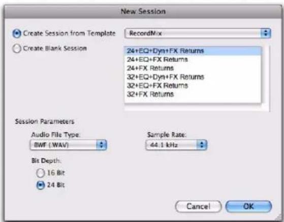 Avid Pro Tools 8.0 - Pour créer une session à partir d'un modèle : - 1