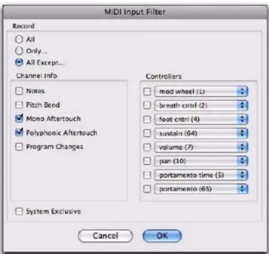 Avid Pro Tools 8.0 - Par exemple, pour filtrer un changement de programme : - 1