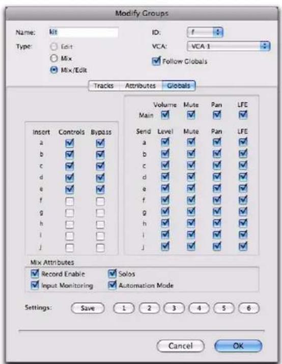 Avid Pro Tools 8.0 - Pour sélectionner des attributs dans la page Global : - 1