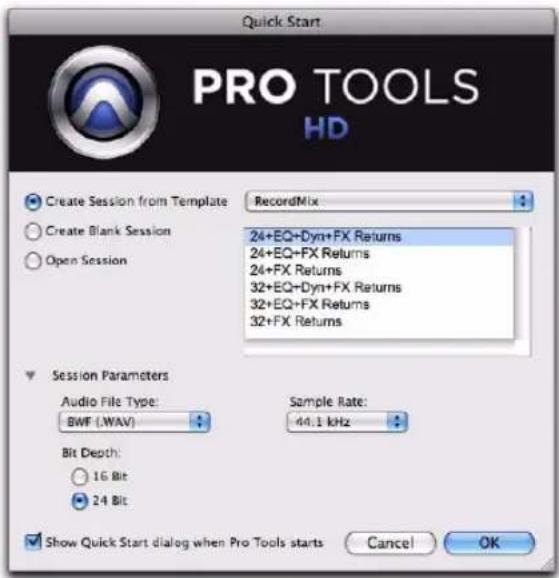 Avid Pro Tools 8.0 - Boîte de dialogue Quick Start - 1