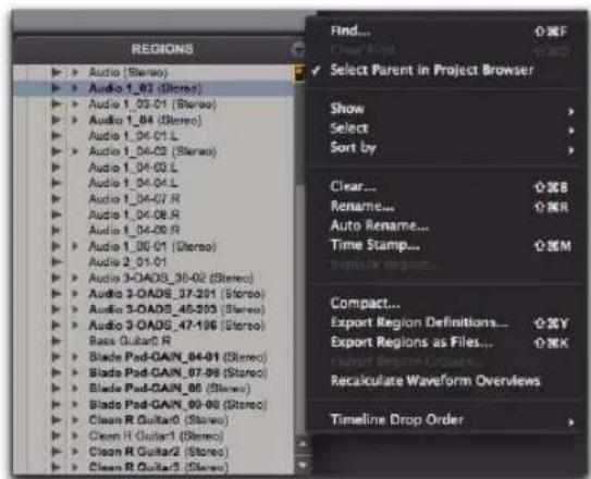 Avid Pro Tools 8.0 - Pour accéder au menu déroulant de la liste des régions : - 1