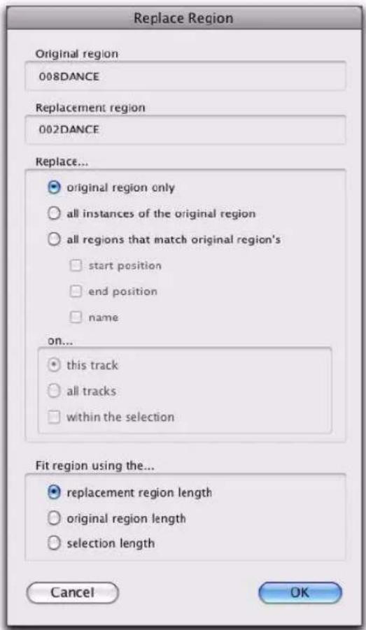 Avid Pro Tools 8.0 - Boîte de dialogue Replace Region - 1