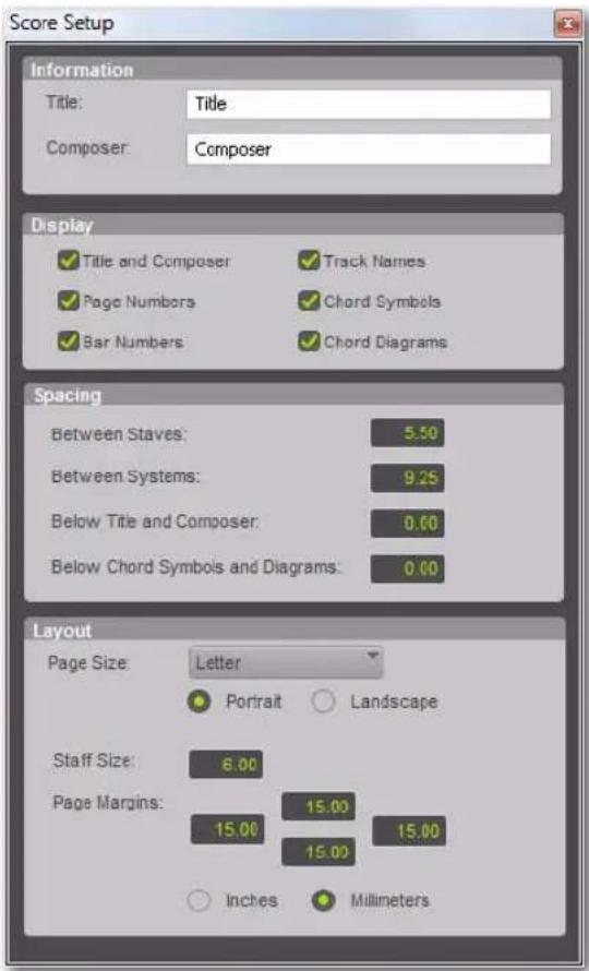 Avid Pro Tools 8.0 - Options de la fenêtre Score Setup - 1