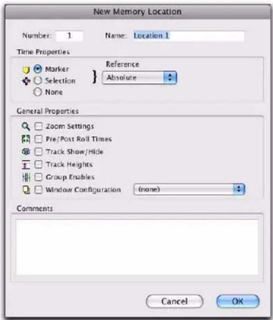 Avid Pro Tools 8.0 - Propriétés des emplacements mémoire - 1