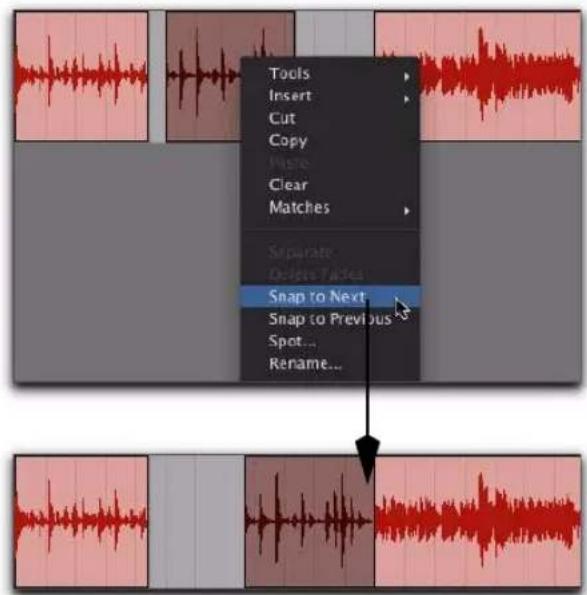 Avid Pro Tools 8.0 - Pour aligner une région avec la région suivante d'une plste : - 1