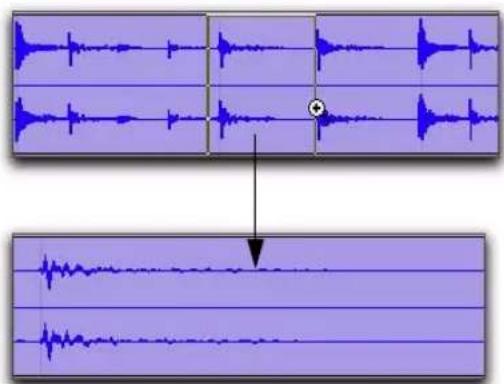 Avid Pro Tools 8.0 - Pour effectuer un zoom avant sur une zone particulière de la piste : - 1
