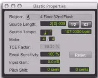 Avid Pro Tools 8.0 - Fenêtre Elastic Properties - 1