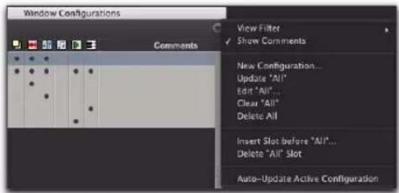Avid Pro Tools 8.0 - Menu contextuel de la liste des configurations de fenêtres - 1