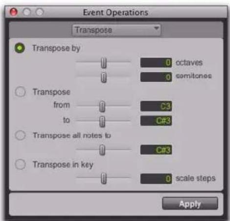 Avid Pro Tools 8.0 - Pour transposer la hauteur d'une région audio dans la fenêtre Transpose : - 1