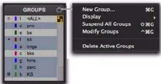 Avid Pro Tools 8.0 - Menu de la liste des groupes - 1