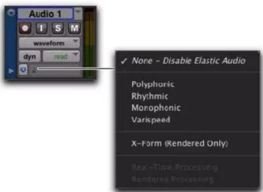 Avid Pro Tools 8.0 - Pour activer Elastic Audio sur une piste : - 1