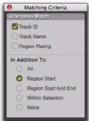 Avid Pro Tools 8.0 - Fenêtre Matching Criteria - 1