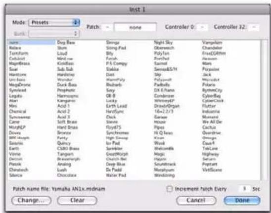 Avid Pro Tools 8.0 - Boîte de dialogue Patch Select - 1