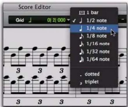 Avid Pro Tools 8.0 - Pour définir la valeur de grille pour la fenêtre de l'éditeur Score : - 1