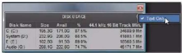 Avid Pro Tools 8.0 - Pour afficher l'espace disque disponible sous forme de texte uniquement : - 1