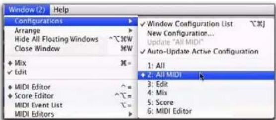 Avid Pro Tools 8.0 - Menu contextuel de la liste des configurations de fenêtres - 3