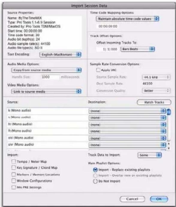 Avid Pro Tools 8.0 - Boîte de dialogue Import Session Data - 1
