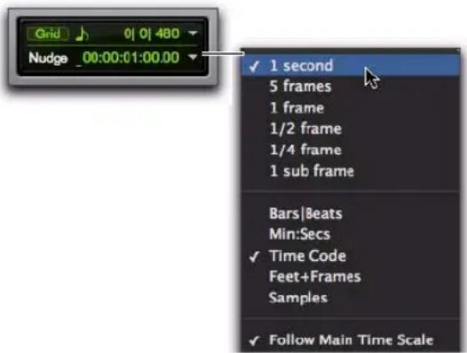 Avid Pro Tools 8.0 - Pour définir la valeur de déplacement par incrément : - 1