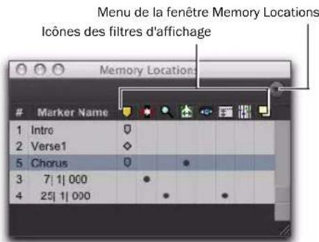 Avid Pro Tools 8.0 - Fenêtre Memory Locations - 1
