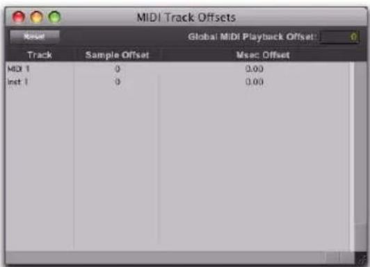 Avid Pro Tools 8.0 - Pour configurer le décalage d'une piste MIDI ou d'Instrument : - 1