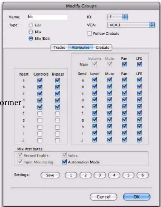 Avid Pro Tools 8.0 - Pour sélectionner des attributs pour un groupe indépendant : - 2