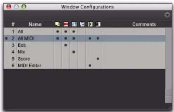 Avid Pro Tools 8.0 - Liste des configurations de fenêtres - 1