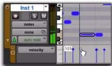 Avid Pro Tools 8.0 - Déplacement d'une barre de vélocité - 1