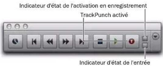 Avid Pro Tools 8.0 - Affichage de l'état du mode TrackPunch dans la fenêtre Transport - 1