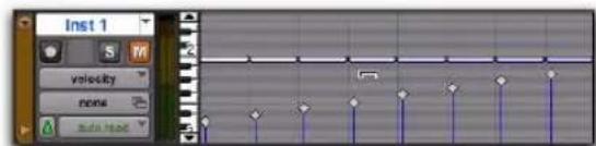 Avid Pro Tools 8.0 - Pour décaler les vélocltés avec l'outil de trimming : - 1