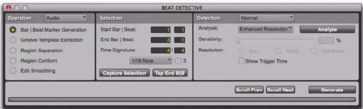 Avid Pro Tools 8.0 - Fenêtre Beat Detective - 1